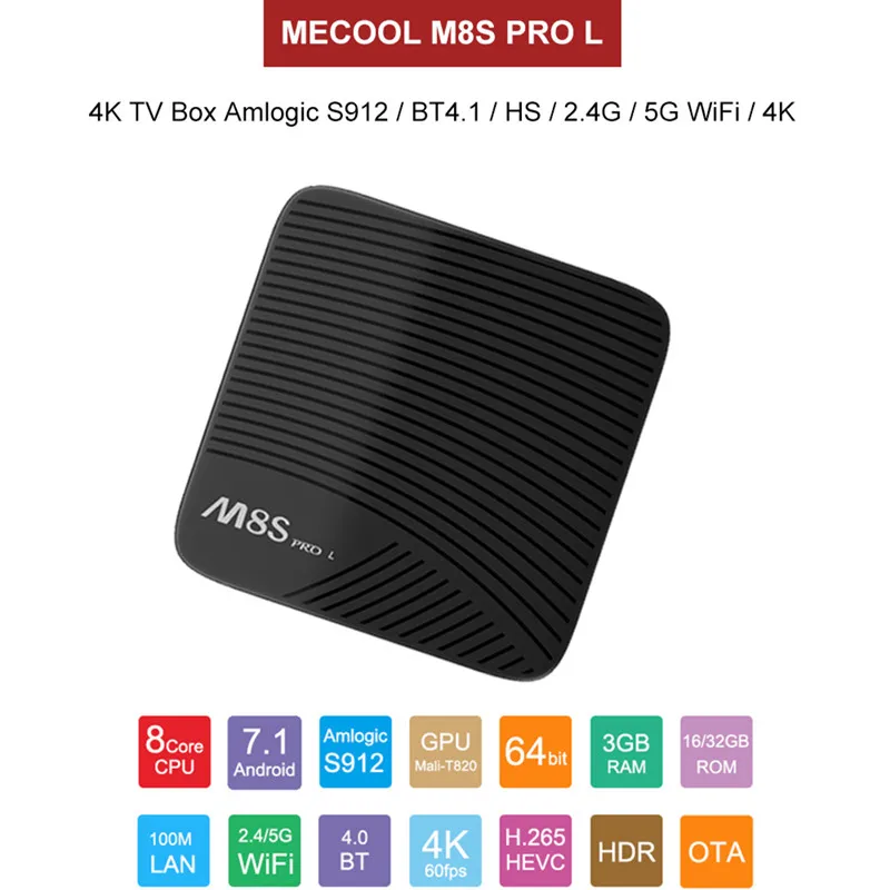 MECOOL M8S PRO L ТВ-приставка Android 7,1 Amlogic S912 3 ГБ 16 ГБ 32 г Bluetooth приставка Голосовое управление 3D 4K HD Smart медиаплеер