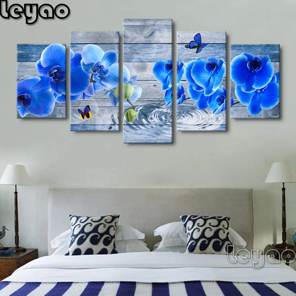 

Full Square/Round Drill Blue Orchid Diamond Painting Flower Wall Decoration Multi-Picture Modern 5 Piece Diamond Embroidery gift