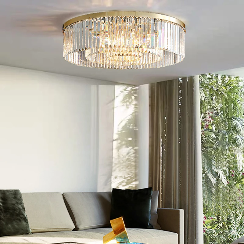 

New Design Living Room Fancy Crystal Round Gold Kitchen Brass Modern LED Decorative Ceiling Light For Home Bedroom