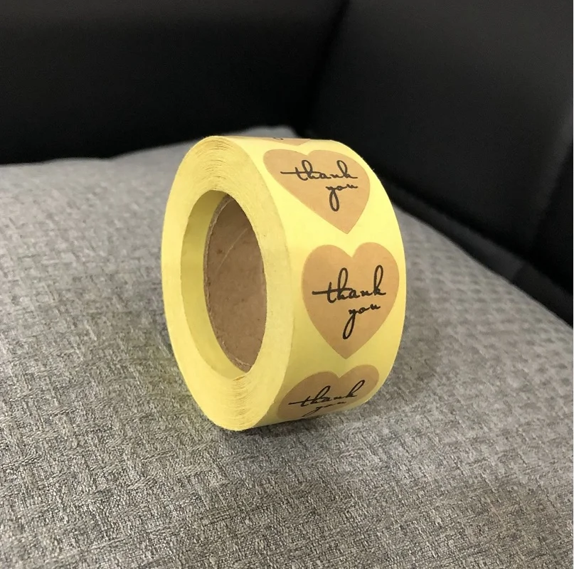 Форма сердца спасибо натуральный крафт-наклейки этикетки для печати Скрапбукинг