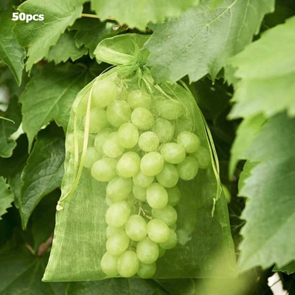 

50pcs Garden Vegetable Fruit Grow Bag Plants Protection Bag Anti Bird Drawstring Netting Candy Makeup Mesh Pouch Agriculture