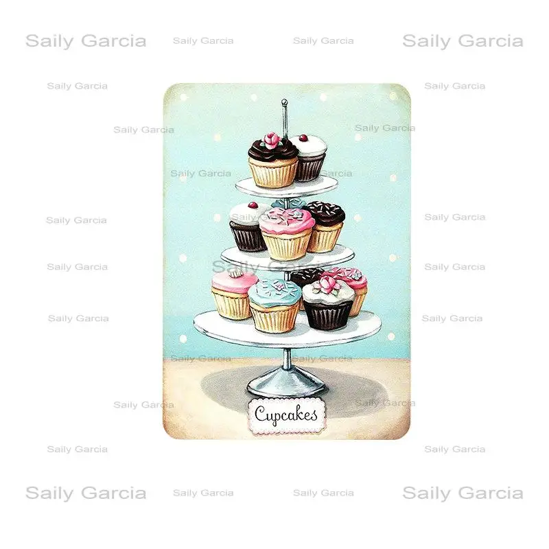 Tea Cupcake Foods Metal Plate Hot Dog Kitchen Decor Tin Sign Vintage Posters Iron Painting For Wall Restaurant Decoration | Дом и сад