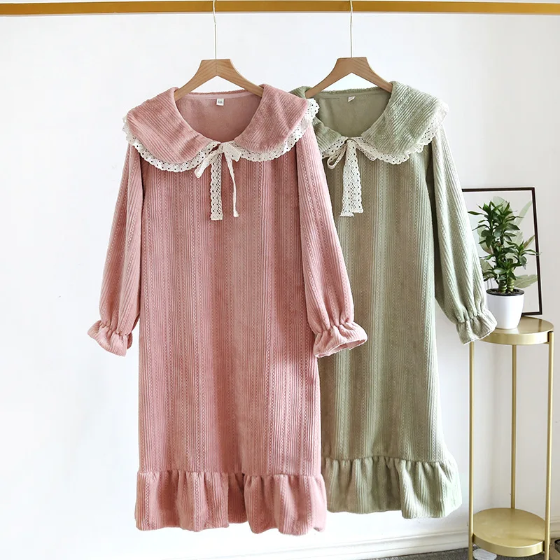 

Thicken Flannel Kawai nightdress women nightgowns Japanese Winter keep warm long sleeve cute princess sleepdress women sleepwear