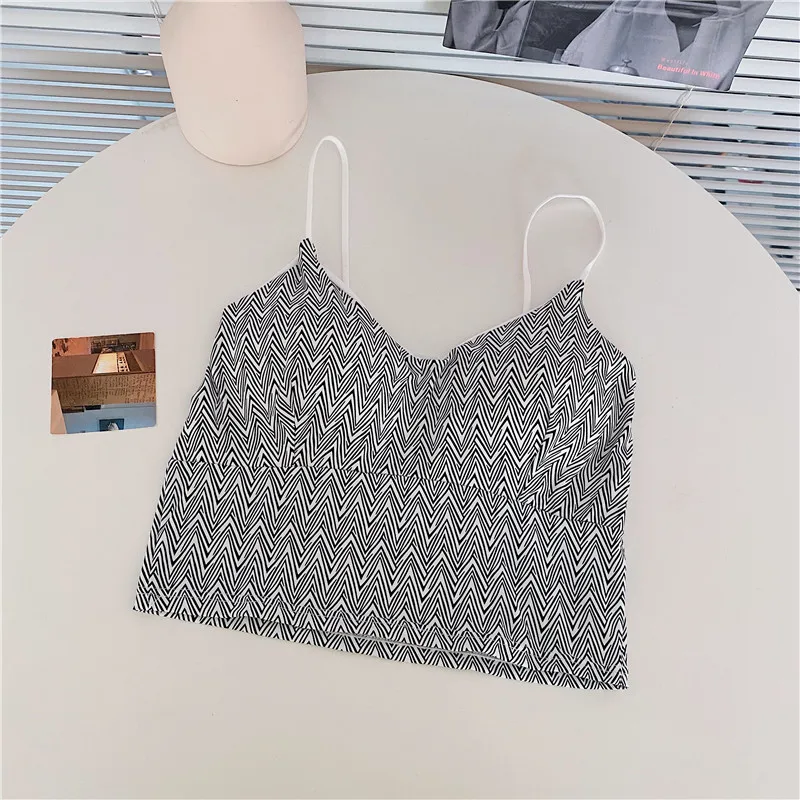 

Summer vest sling female Korean sexy sleeveless back British zebra pattern sling ice silk short top 2021 new casual sling top