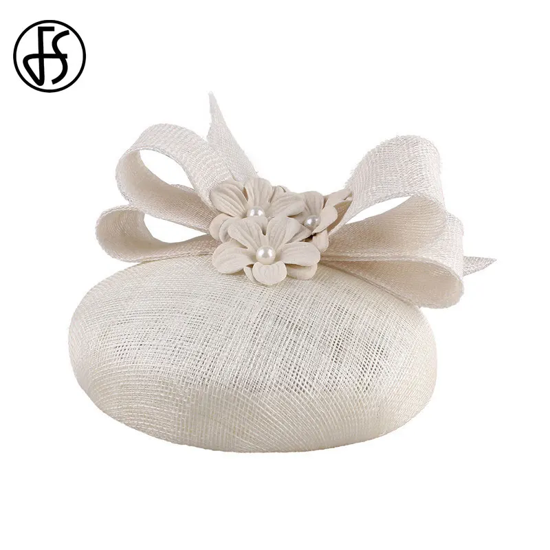 Женская шляпка-Таблетка FS винтажная шляпка с цветком бежевого и белого цветов