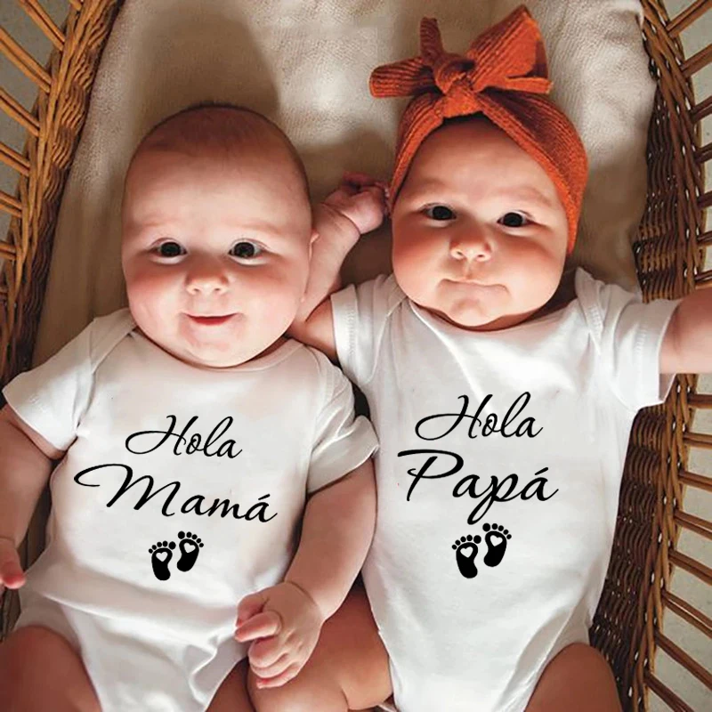 

Hello Dad Mom Baby Announcement Onesies Cotton Short Sleeve Newborn Bodysuit Coming Soon Boys Girls Romper Infant Ropa Clothes