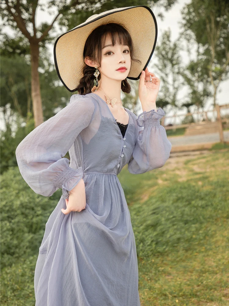 

View" elegant chiffon long coat two-piece black lace split condole fairy skirt