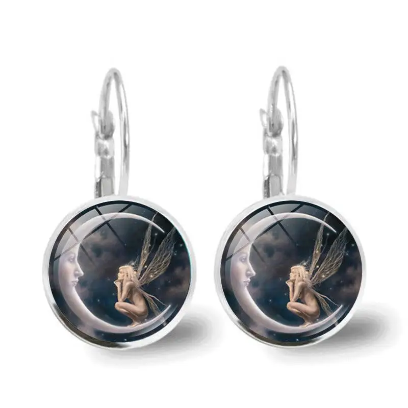 Новый стиль Модные серьги Фея на Луне стекло кабошон кулон ожерелье