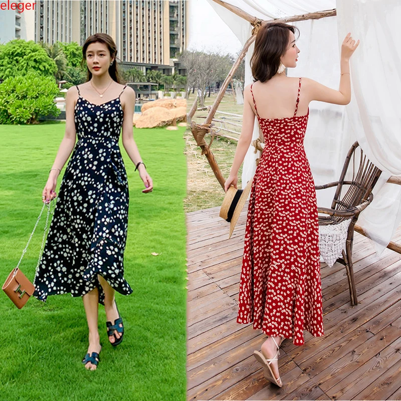 Женское шифоновое платье комбинация с цветочным принтом черное или красное