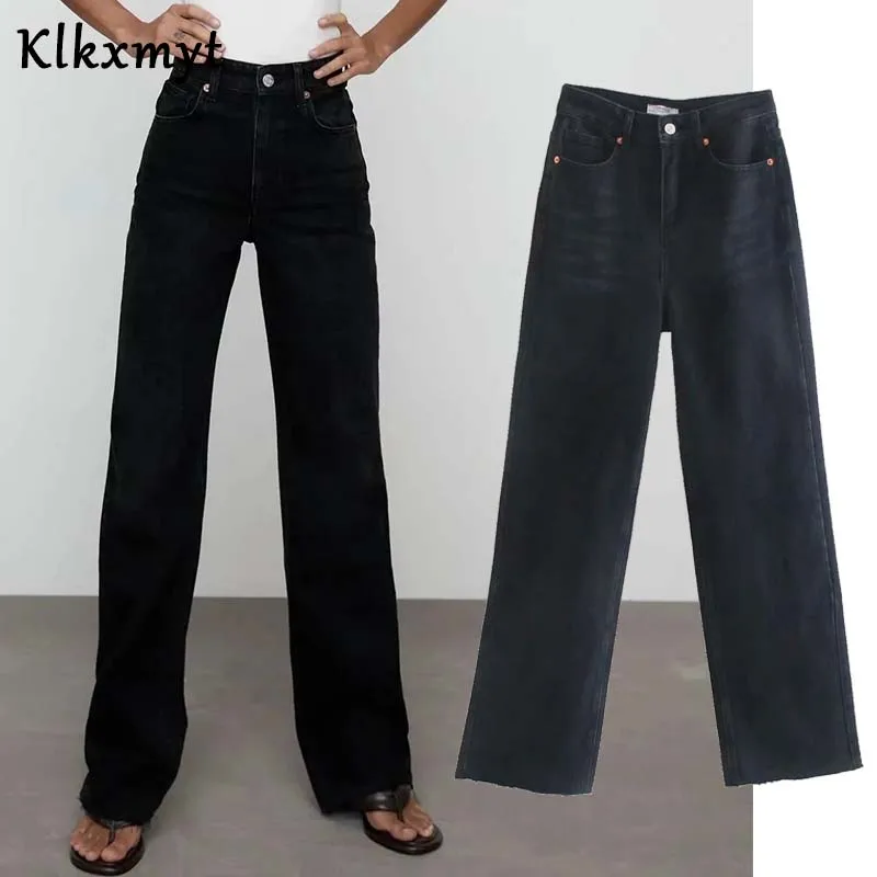 

Klkxmyt ZBZA 2021 Vintage Mom Jeans Woman England Fashion Elegant Solid Casual High Waist Jeans Loose Wide Leg Jeans For Women