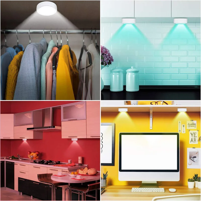 Светодиодный светильник на батарейках RGB цвет Шайба светильник s затемнения под полкой кухонный счетчик светильник ing пульт дистанционного управления ночной Светильник