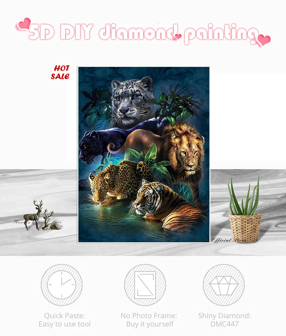 HUACAN 5d алмазная живопись тигр Diy Алмазная мозаика полное квадратное украшение для дома леопардовая Алмазная вышивка со львом животные