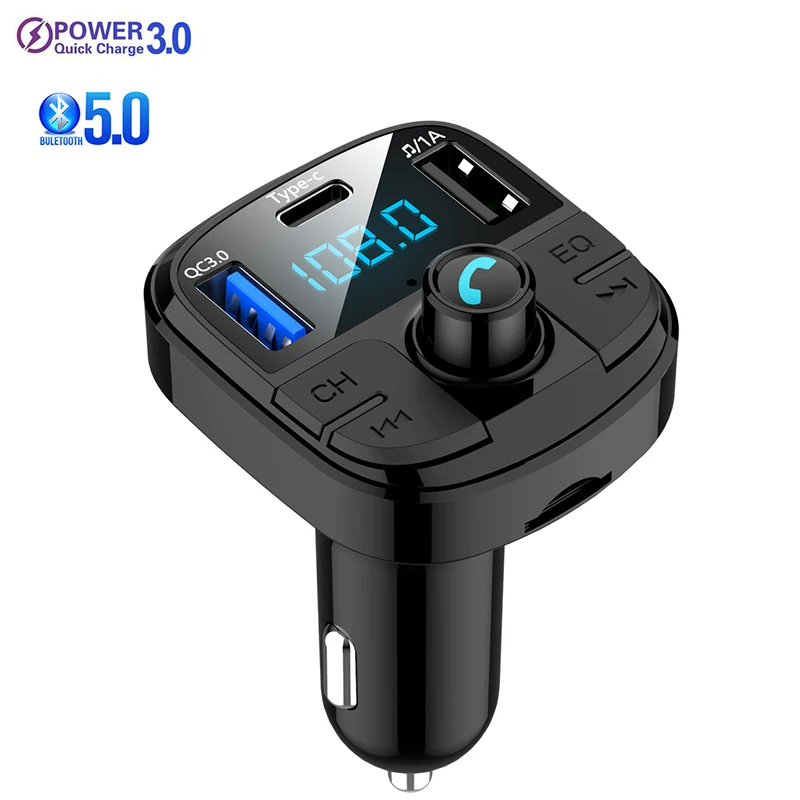 

Автомобильное зарядное устройство Quick 3,0, USB-адаптер для телефона, Bluetooth 5,0, ресивер, FM-передатчик, громкая связь, Автомобильный MP3-плеер, автом...