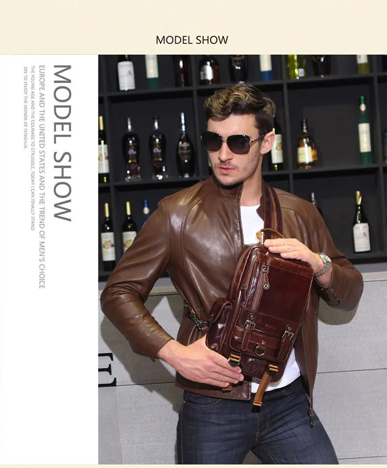 Genuine Leather Men's Bag Backpack Men Chest Small Casual Shoulder Bags Male Vintage Backpacks Cow | Багаж и сумки