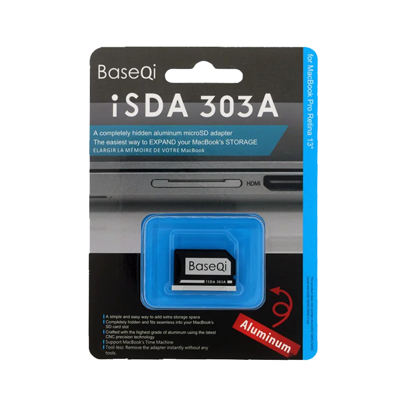 

BaseQi Aluminum Stealth Drive Micro SD Card Adapter Memory Expansion SD Card Reader For Macbook Air 13 / Macbook Pro 13 Retina