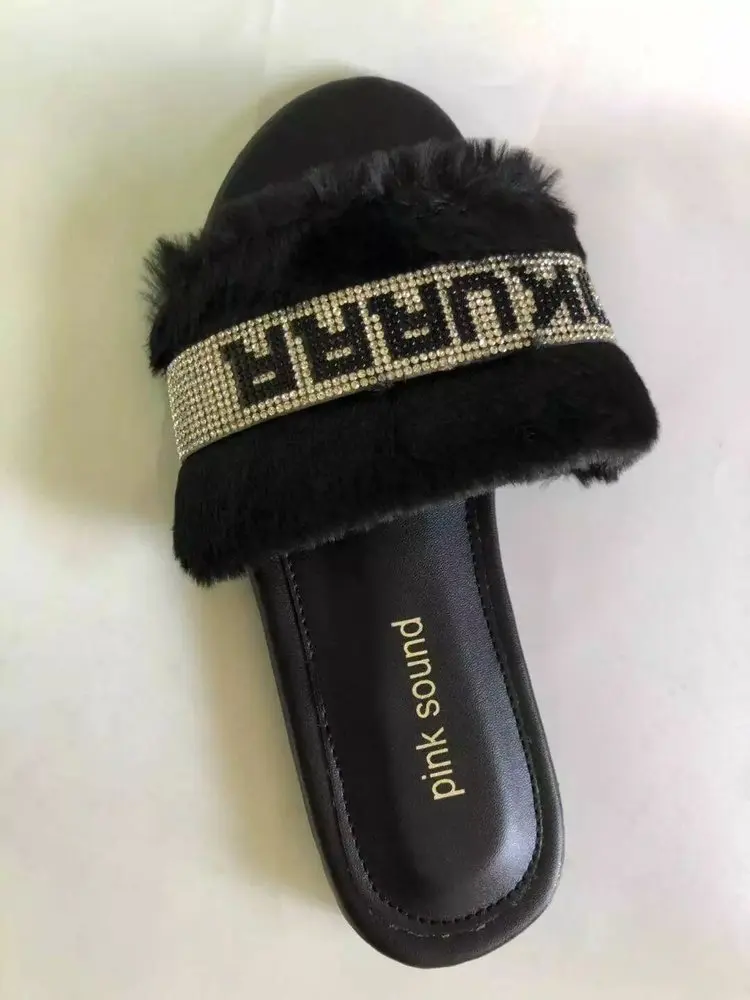 Cross Cotton Women's Slippers Flat Bottom Slippers Plush Slippers Rhinestone Sequins Slippers Women Slippers Woman Shoes