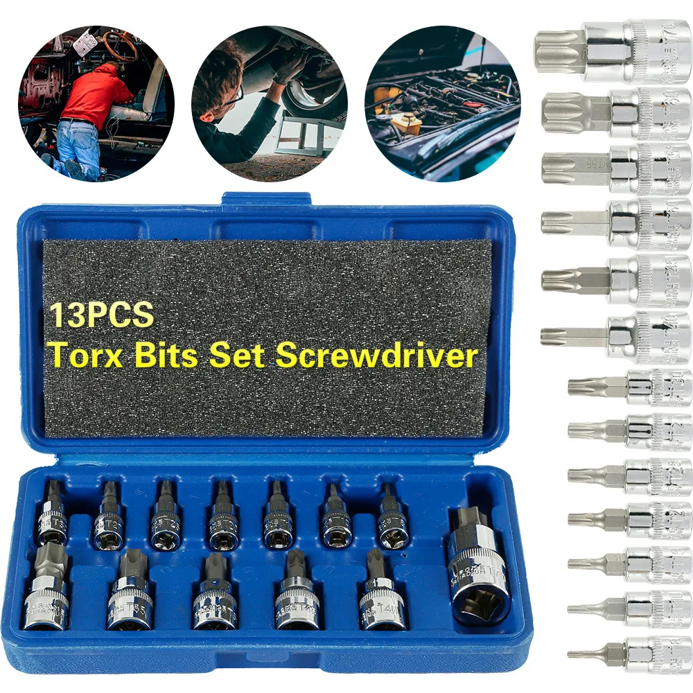 

13pcs Torx Bits Set Screwdriver Drill Bit Hex Torx Repair Mobile Phone Bit T8 T10 T15 T20 T25 T27 T30 T40 T645 T50 T55 T60 type