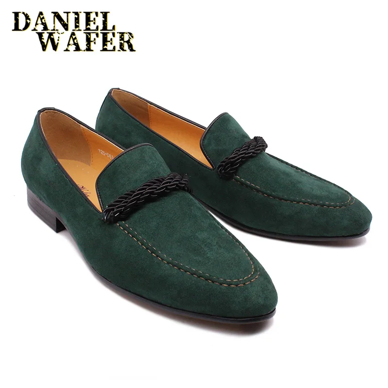 Luxury Men's Loafers Casual Suede Shoes Slip On Green Penny Formal Dress Office Business Wedding Men Leather | Обувь