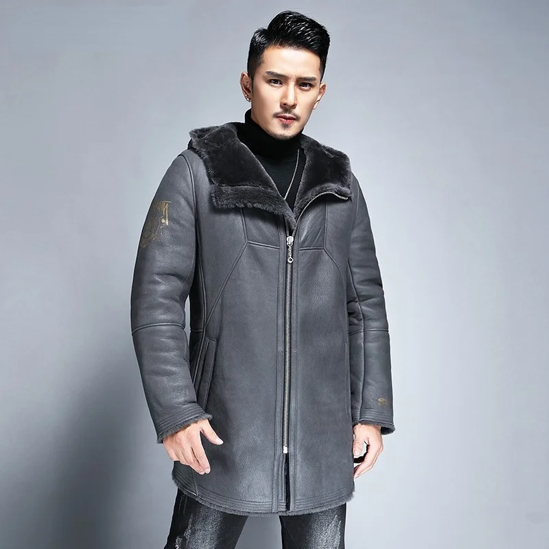 

Длинная ветровка из натуральной кожи, мужская кожаная куртка с капюшоном, Мужская утолщенная дубленка с мехом