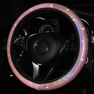 vinidname universal 37 39cm car steering wheel cover for women girls auto interior woman bling cute pink decoration accessories free global shipping