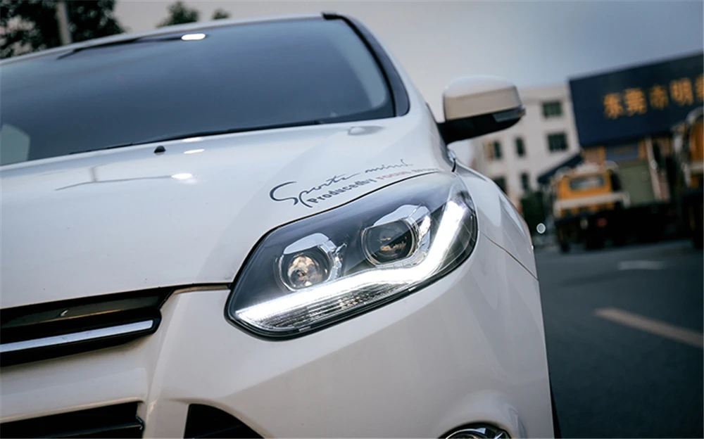1 пара светодиодный головной лампы для Ford Focus 3 фары 2012 2013 Европа светодиодный направляющий свет drl H7 hid Биксеноновые двойные линзы ближнего света