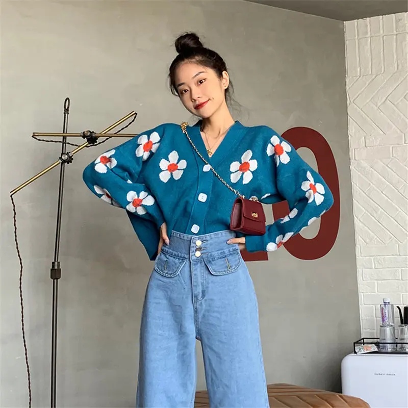 Осенний Повседневный женский свитер Hzirip в стиле пэчворк с цветами универсальный