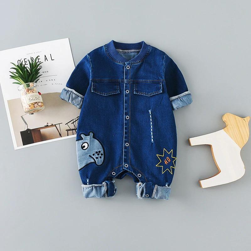 Джинсовые комбинезоны с длинным рукавом и воротником лацканами для маленьких