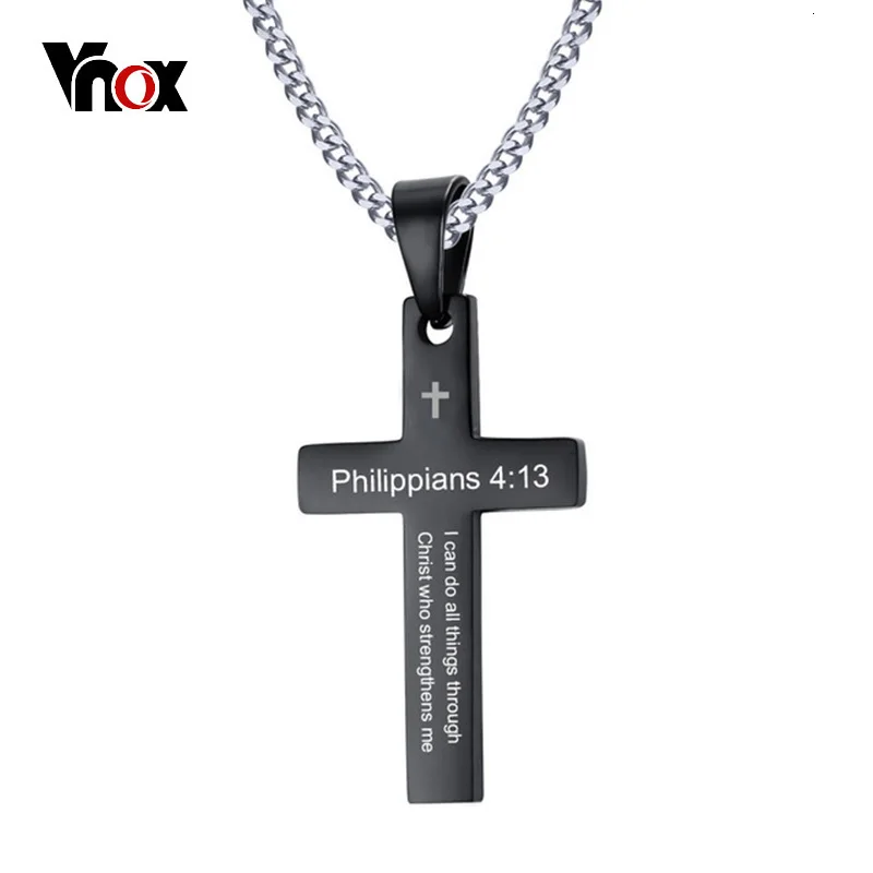 Vnox philpians 4:13 крест кулон для мужчин ожерелье из нержавеющей стали Повседневная