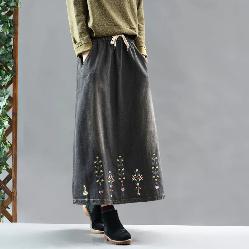 Женская джинсовая юбка с эластичной резинкой на талии Повседневная Свободная