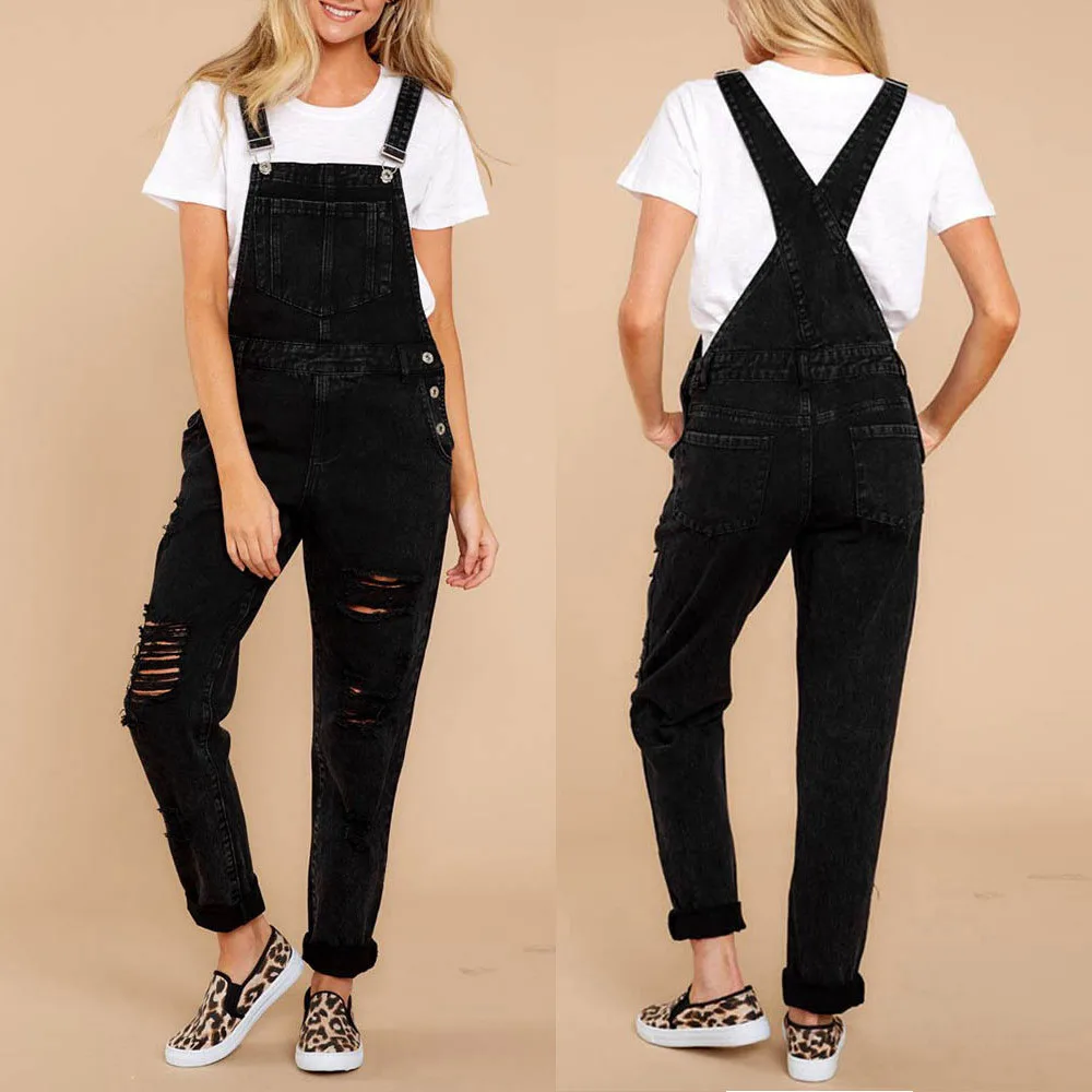 

Vrouwen Hoge Taille Jeans Toevallige Denim Bib Broek Gat Overalls Boyfriend Jeans Voor Vrouwen Bandjes Plus Size Broek Rompertje
