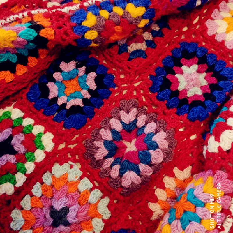 Nepalese Hand-Made Wool Hippie Crochet Box Stitching Ethnic Sweater Red Fringe Cardigan Long Coat
