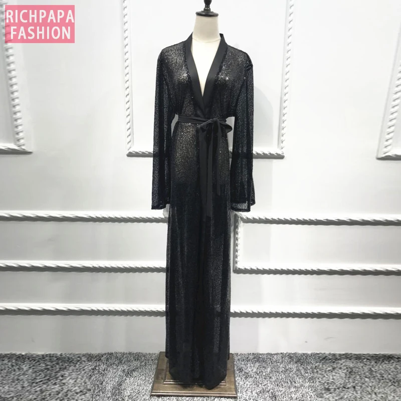 Женское кимоно с черными пайетками абайя Дубай женское кардиган мусульманский