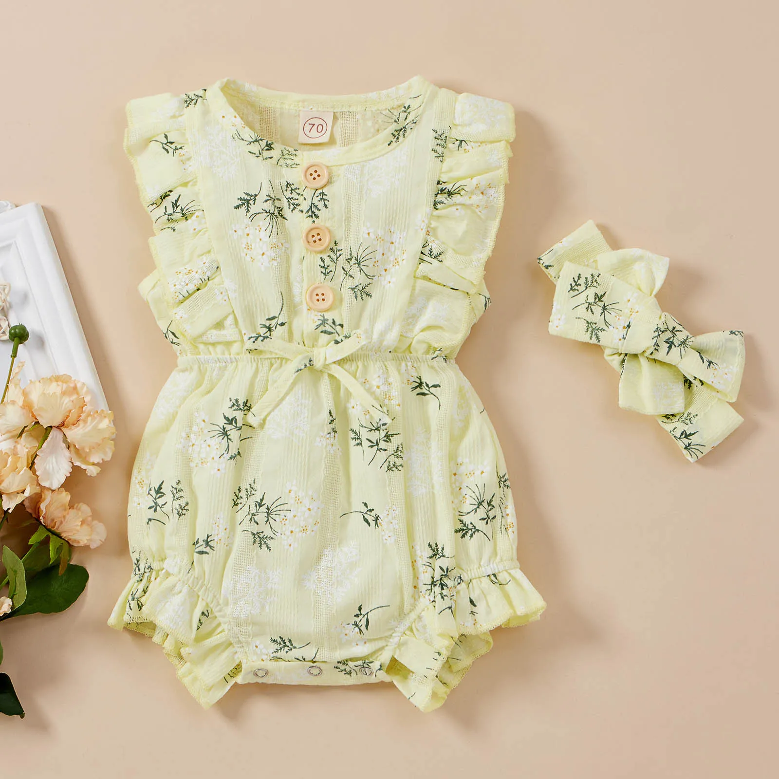 

Хлопковый комбинезон с цветочным принтом, на Возраст 3-18 месяцев