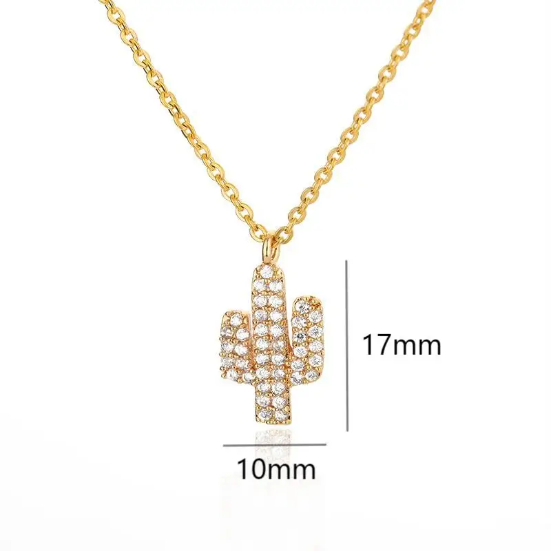 

Stainless Steel Chain Gold Inlaid Luxury Zircon Cactus Necklace For Women Couple Wedding Jewelry Crystal Choker Gifts For Sister