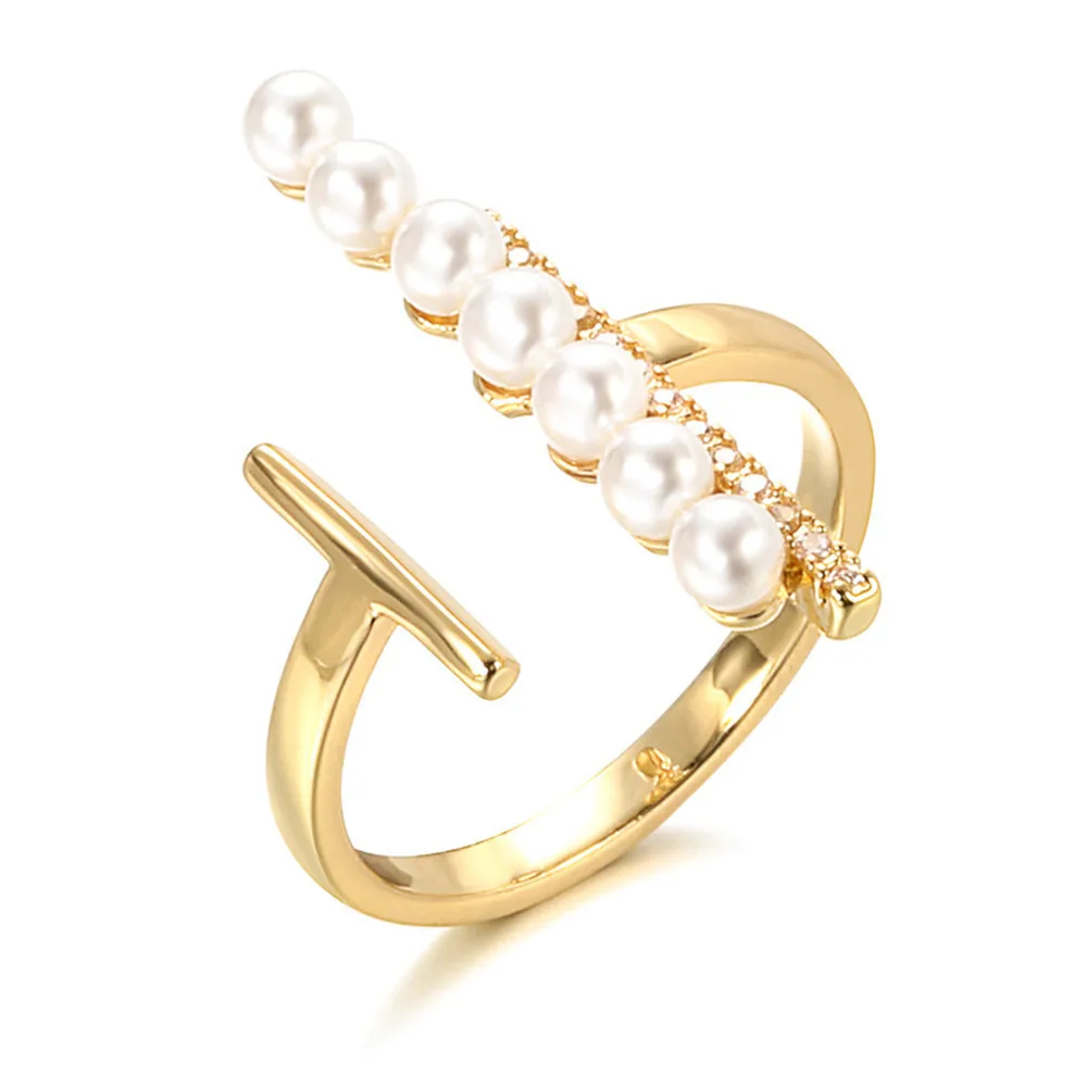 

New Style Zircon Adjustable Ring Women Natural Pearl Geometric Rings Boho Ethnic Wedding Jewelry Gift