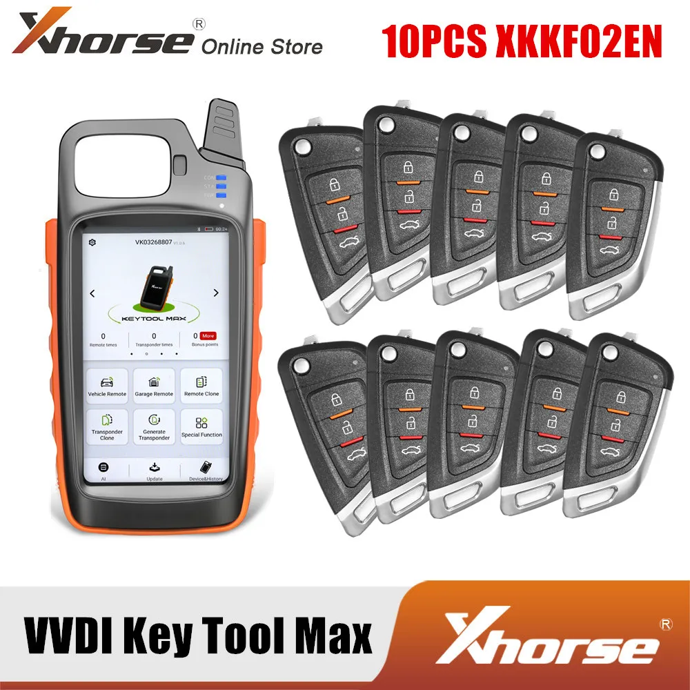 

Xhorse VVDI Key Tool Max with 10PCS XKKF02EN Wire Remote Key Knife Flip 3 Buttons Get Free ID48 96bit Function