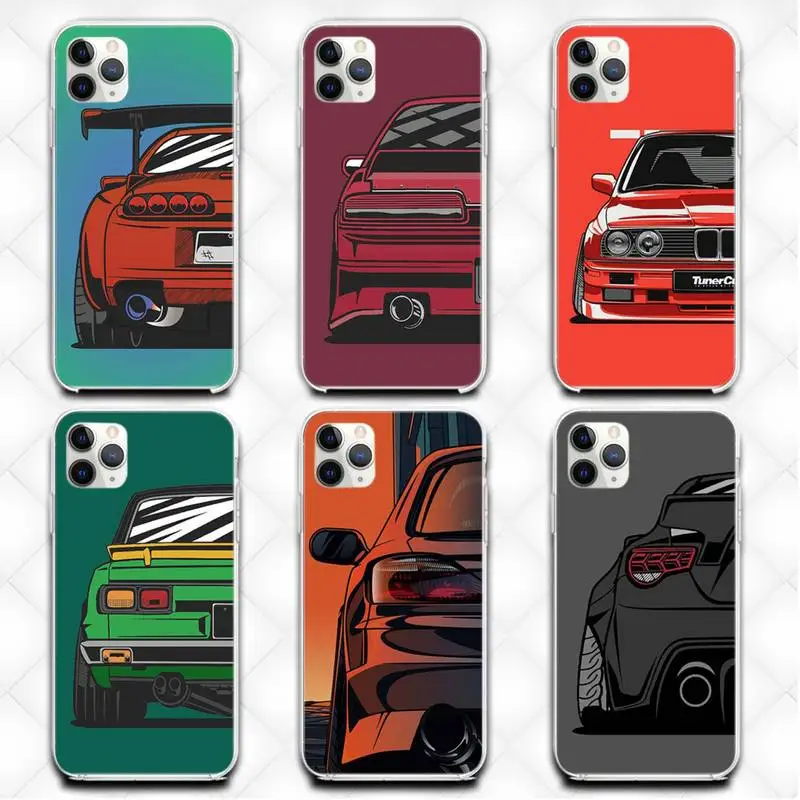 

2021 JDM Drift Racing Car Phone Case Transparent Case For Iphone 6 6s 7 8 Plus XR X XS XSmax 11 12 13 Pro Mini Max