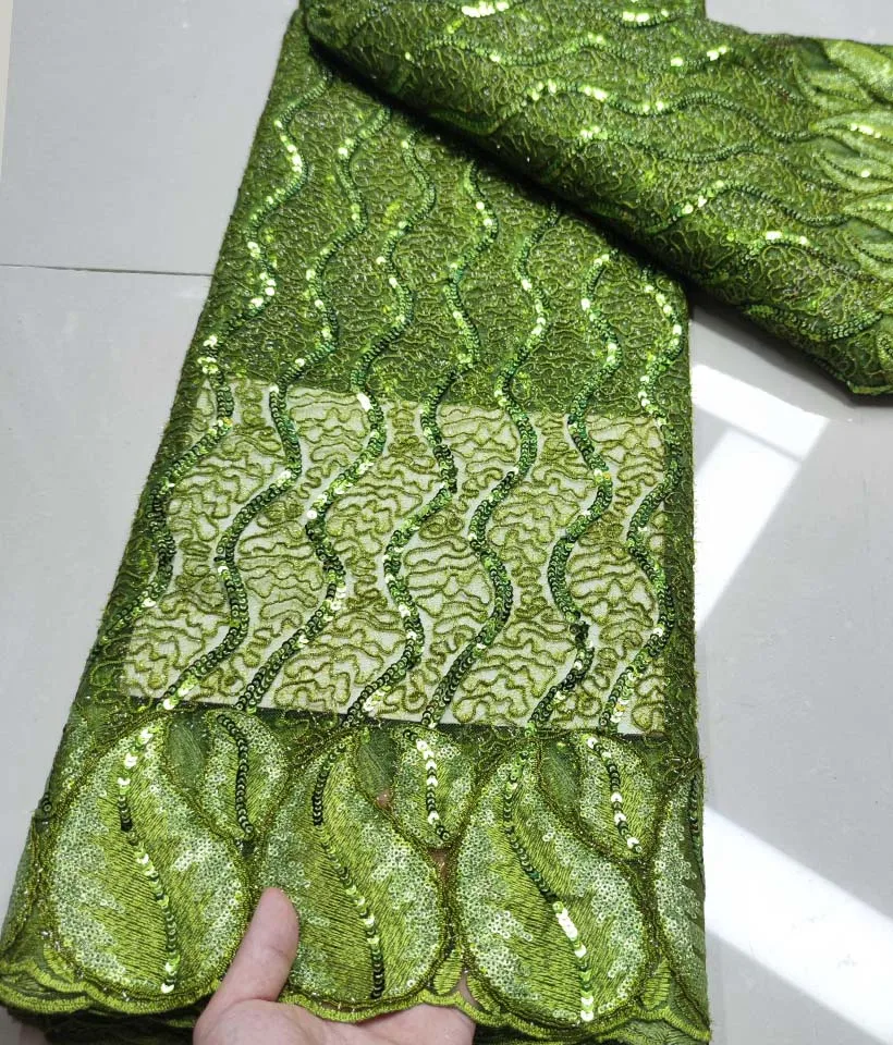 

Зеленая Тюлевая кружевная ткань с блестками, Африканское кружево, 2021, красивая Высококачественная французская сетчатая кружевная ткань, 5 я...
