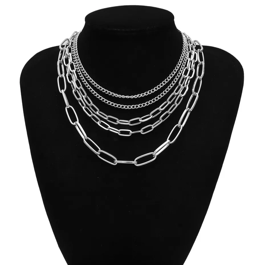 Silve Color Готическая кубинская массивная цепочка, большое колье, ожерелье в стиле хип-хоп, многослойное железное толстое длинное ожерелье, стимпанк, женские/мужские ювелирные изделия - Окраска металла: Silve Color