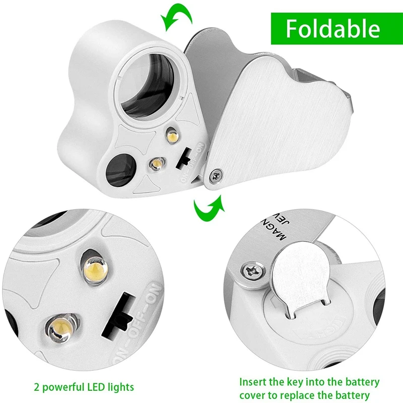 

2 Packs Jewelers' Loupe, 30X 60X 90X Illuminated Jewelers Eye Loupe Magnifier, Portable Loupe Magnifier for Jewelry
