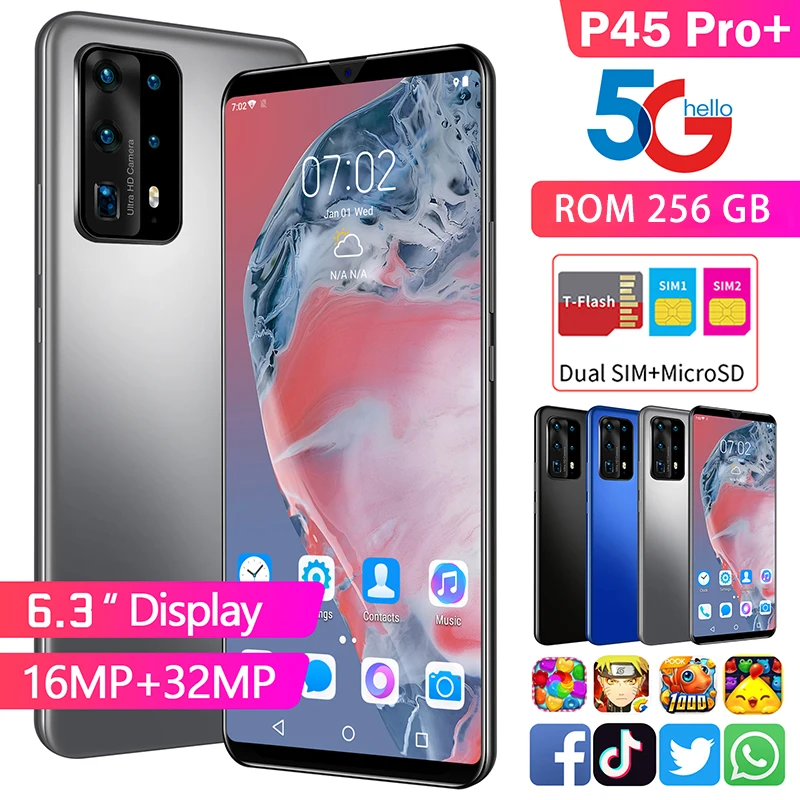 

P45Pro+ 6.3 Inch Smartphone 4800mAh Dual Camera Large Screen Android Phone Cell PhoneSmart Phone 2020 Global Version