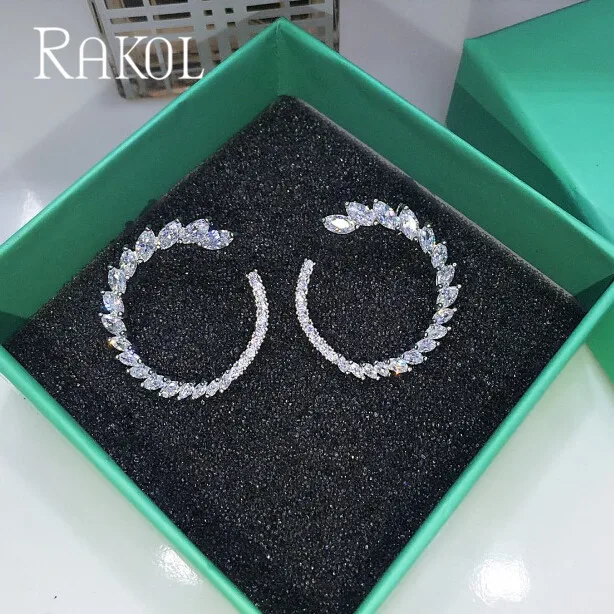 Новые модные брендовые серьги RAKOL, прозрачные круглые серьги с цирконием кубической огранки для женщин в форме листа, CZ ювелирное изделие, подарок