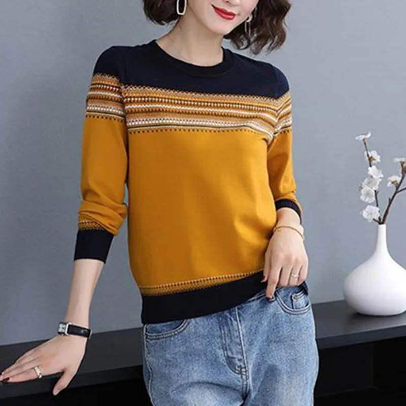 

SHZQ пуловер Свитера с длинным рукавом Осенний свитер Базовая рубашка Топы Офисная Женская верхняя одежда вязаный свитер весенний Повседнев...