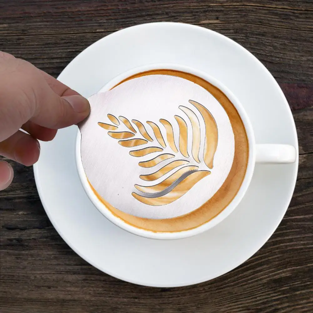 

Hot Sales!! 6pcs Coffee Spray Mould Eco-friendly Rust-proof Stainless Steel Coffee Printing Stencil Mould for Home