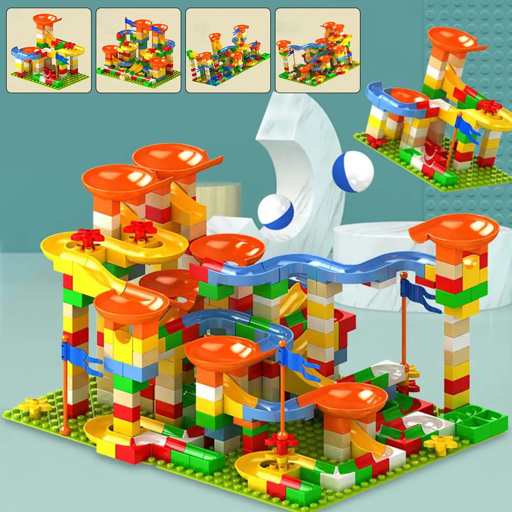 

81-243PCS Marble Track Race Big Block Compatible City Building Blocks Funnel Slide DIY Marble Run Blocks Toys for Kids Gift