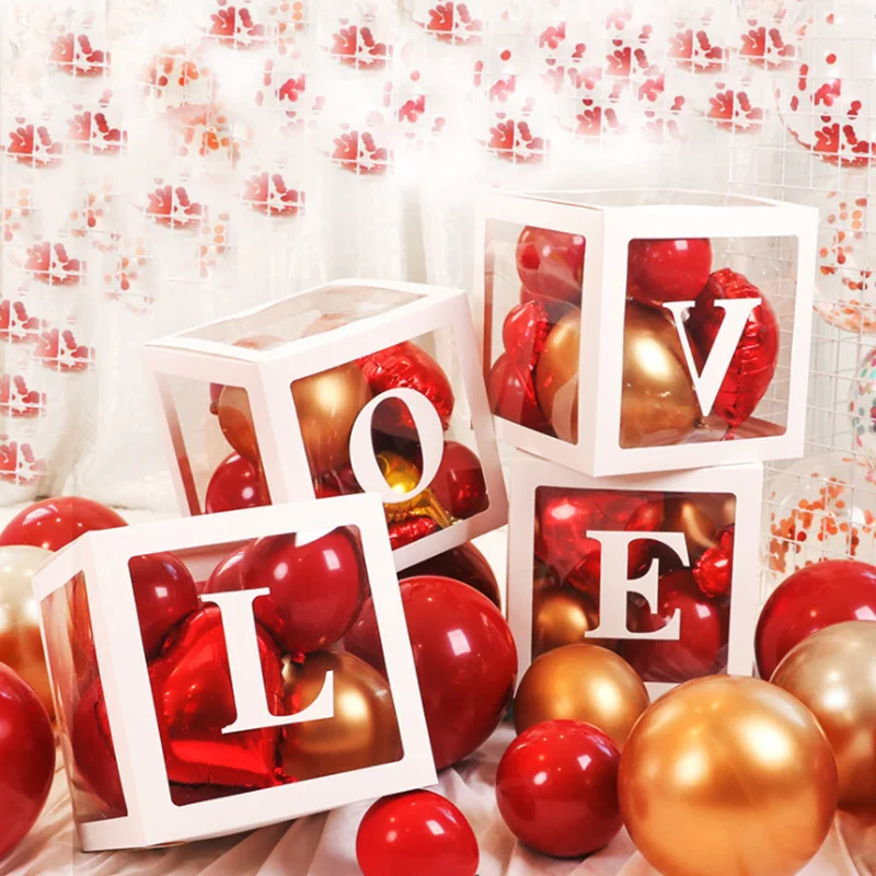 

Baby Shower DIY 26 Letter Balloons Box Transparent Name Box First 1st Birthday Party Decor Macaron Balloons Box Balloons Supply