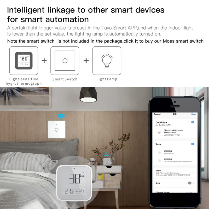 

1-6 Pcs Tuya Smart Bluetooth Brightness Thermometer Light Temperature Humidity Detector Tuya Smart App Alexa Control Dropship