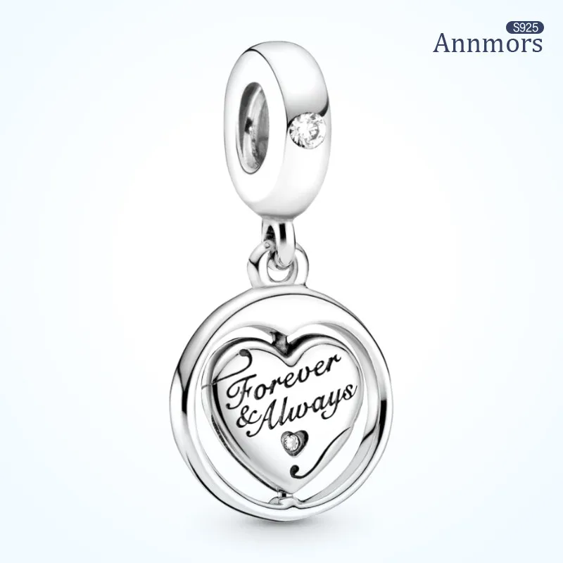 

AnnmorsRomantic Heart Charms Silver Plated Fits Pandora Bracelet Necklace Charms Wrist Band Pendants Jewelry Forever Always Love