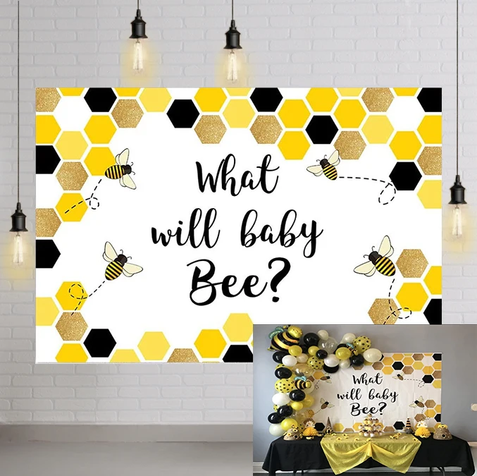 

Honeycomb Bee Gender Reveal Backdrop What Will Baby Bee Party Banner Decorations Bee Theme Baby Shower Photography Background