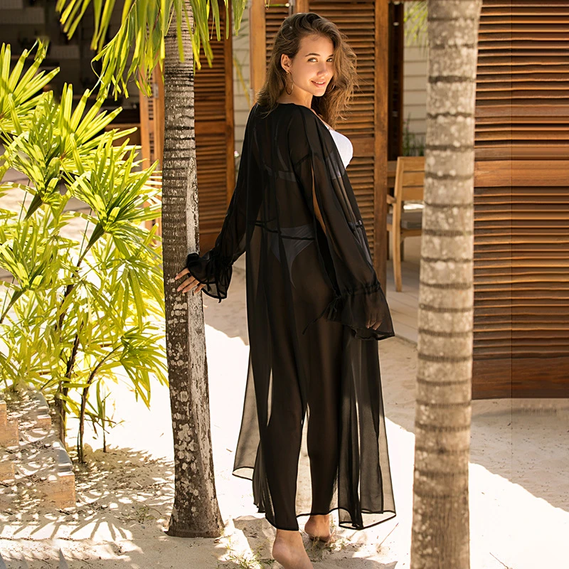 Пляжная одежда с длинным рукавом пляжная Белая Туника рукавом|Пляжная одежда| |